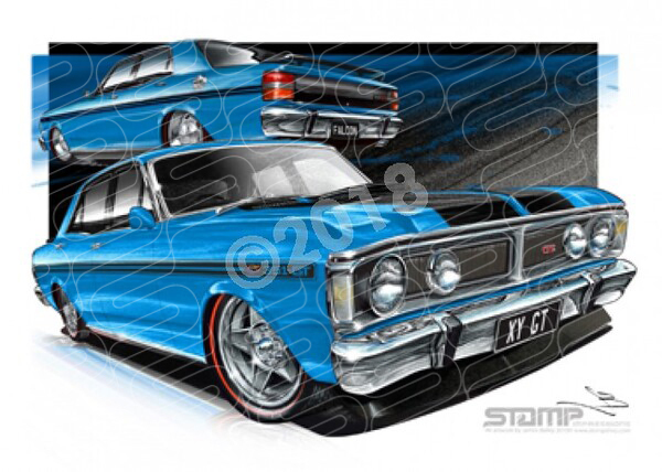 FORD XY GT FALCON ELECTRIC BLUE A3 FRAMED PRINT (FT081D)