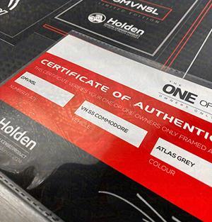 HOLDEN VN SS COMMODORE [ALPINE WHITE] Certificate of Authenticity