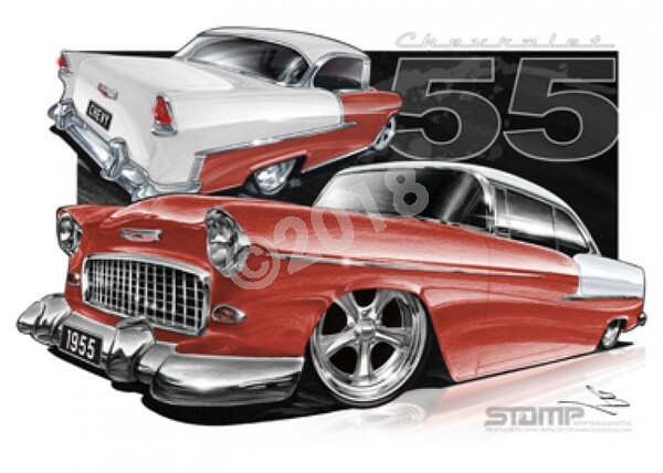 Classic 55 CHEVY COPPER MAROON/IVORY A3 FRAMED PRINT (C002G)