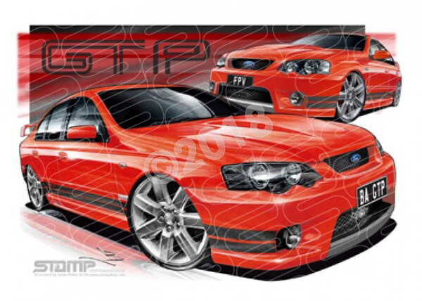 FPV BA GT BA GT-P BLOOD ORANGE BLACK STRIPES A3 FRAMED PRINT (FV009B)