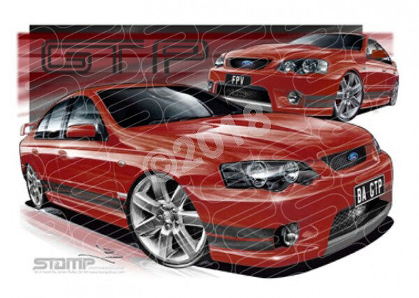 FPV BA GT BA GT-P MANDARIN BLACK STRIPES A3 FRAMED PRINT (FV010I)