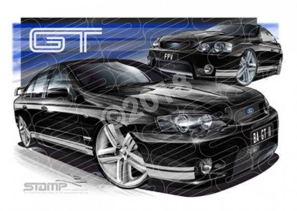 FPV BA GT BA GT-P SILLOUTTE WHITE STRIPES A3 FRAMED PRINT (FV010O)