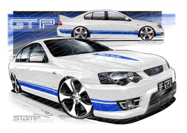 FPV BF GT BF GT-P II WINTER WHITE BLUE STRIPES A3 FRAMED PRINT (FV160)