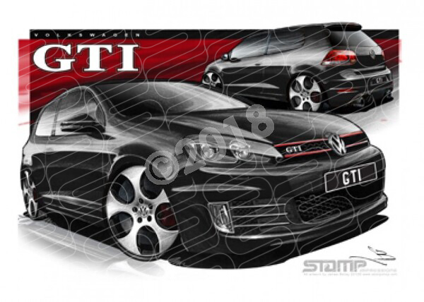 Imports Volkswagen GTI GOLF BLACK A3 FRAMED PRINT (S091)