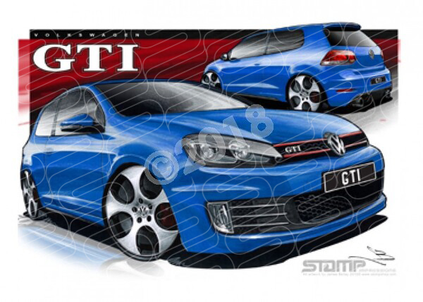 Imports Volkswagen GTI GOLF BLUE A3 FRAMED PRINT (S094)