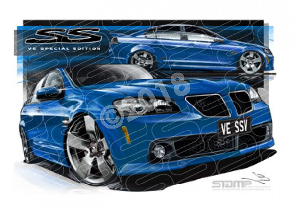 Holden Commodore VE SSV G8 SEDAN VOODOO BLUE A3 FRAMED PRINT (HC382)