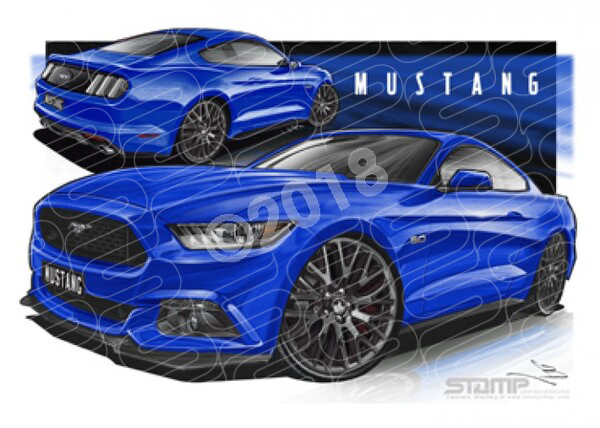 Ford Mustang 2016 GT IMPACT BLUE A3 FRAMED PRINT (FT355)