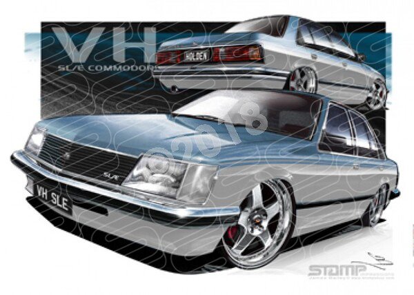 Holden Commodore VH VH SLE FR SIMMONS BLUE/SILVER A3 FRAMED PRINT (HC522)