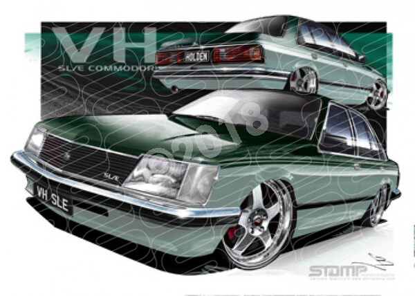 Holden Commodore VH VH SLE FR SIMMONS GREEN/PALE GREEN A3 FRAMED PRINT (HC526)