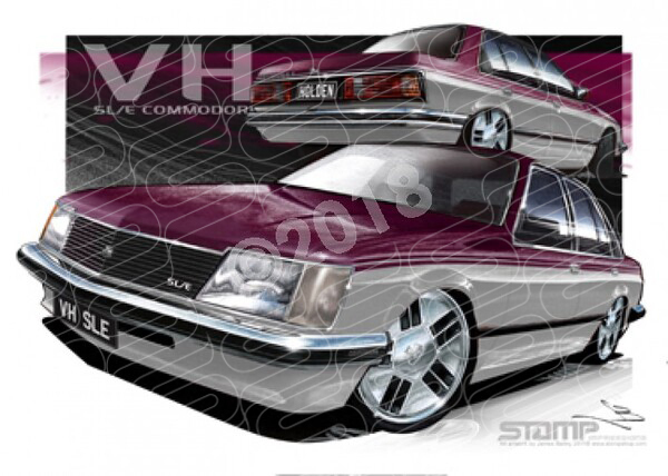 Holden Commodore VH 1981 VH SLE BURGUNDY OVER SILVER COMMODORE A3 FRAMED PRINT (HC124)