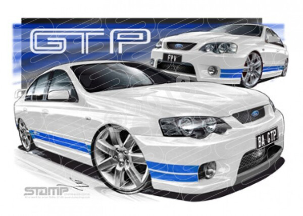 FPV BA GT BAGT-P WINTER WHITE BLUE STRIPES A3 FRAMED PRINT (FV010)