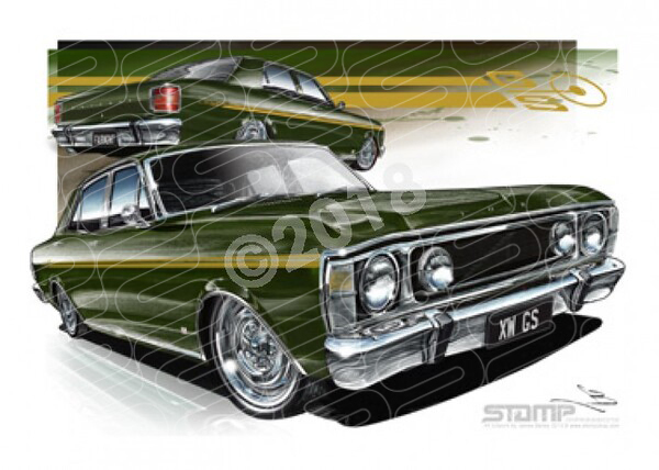 Ford Classics XW GS XW GS FAIRMONT REEF GREEN A3 FRAMED PRINT (FT162C)