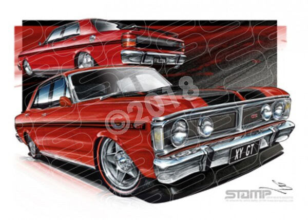 FORD XY GT FALCON TRACK RED BLACK STRIPES A1 FRAMED PRINT (FT076A)
