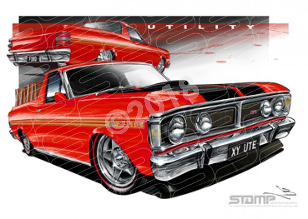 Ute XY UTE XY FALCON UTE TRACK RED GOLD STRIPES A1 FRAMED PRINT (FT082I)