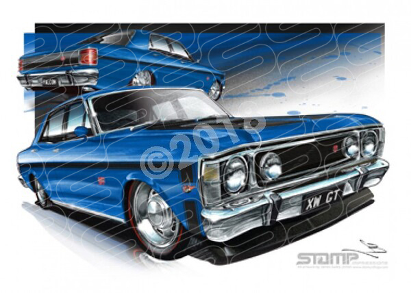 FORD XW GT FALCON ELECTRIC BLUE A1 FRAMED PRINT (FT072F)