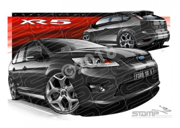 Imports Ford FORD FOCUS XR5 TURBO BLACK SILVER STRIPES A1 FRAMED PRINT (FT284)