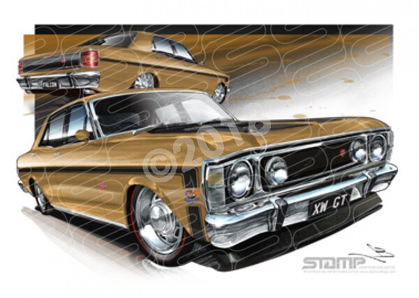 FORD XW GT FALCON GRECIAN GOLD A2 FRAMED PRINT (FT072E)