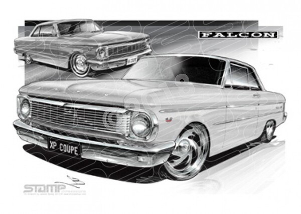 FORD XP FALCON COUPE WHITE A2 FRAMED PRINT (FT060)