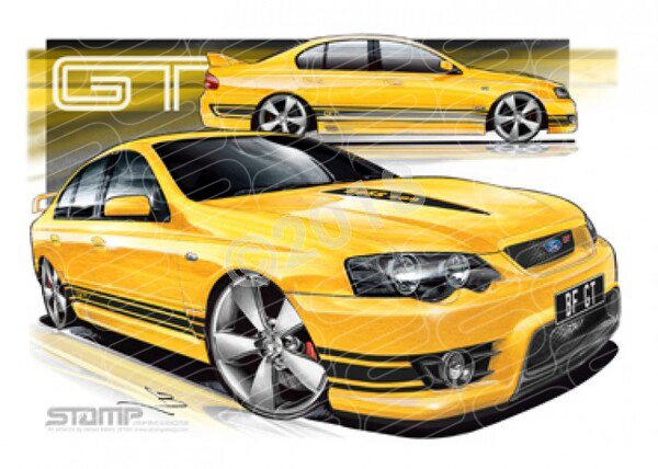 FPV BF GT BF GT RAPID YELLOW BLACK STRIPES A2 FRAMED PRINT (FV021)