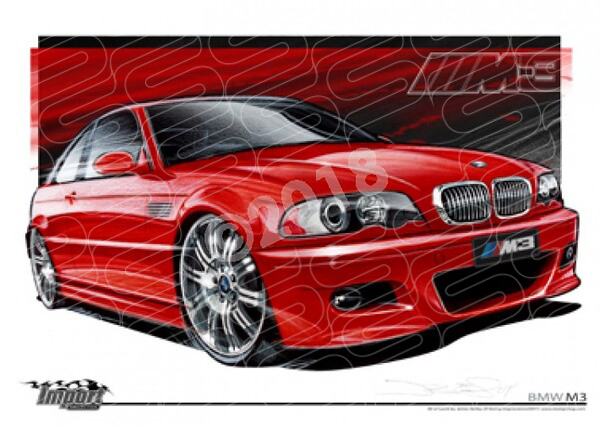 Imports BMW 2005 BMW M3 E46 RED A2 FRAMED PRINT (S031)
