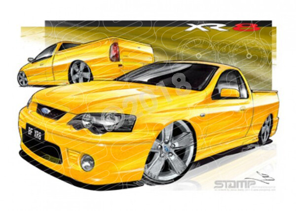 Ute BF XR8 UTE BF XR8 FALCON UTE RAPID YELLOW A2 FRAMED PRINT (FT178)