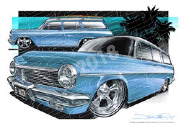 1963 HOLDEN EH STATION WAGON BLUE A1 STRETCHED CANVAS (D025D)