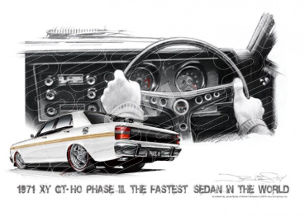 FORD XY GT FALCON DASH ULTRA WHITE GOLD STRIPES A1 STRETCHED CANVAS (FS005)