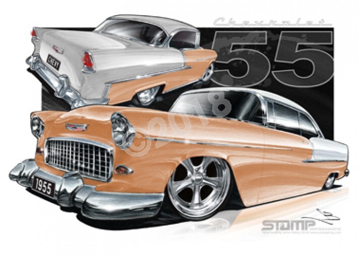 Classic 55 CHEVY ANNIVERSARY GOLD/IVORY A1 STRETCHED CANVAS (C002F)