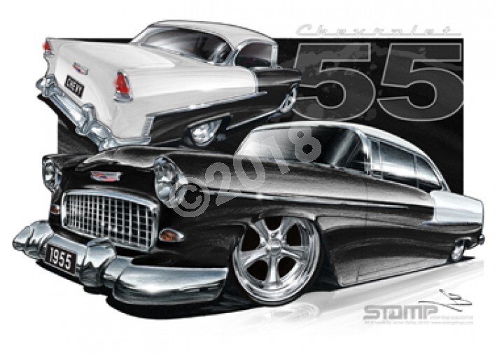 Classic 55 CHEVY ONYX BLACK/IVORY A1 STRETCHED CANVAS (C002H)