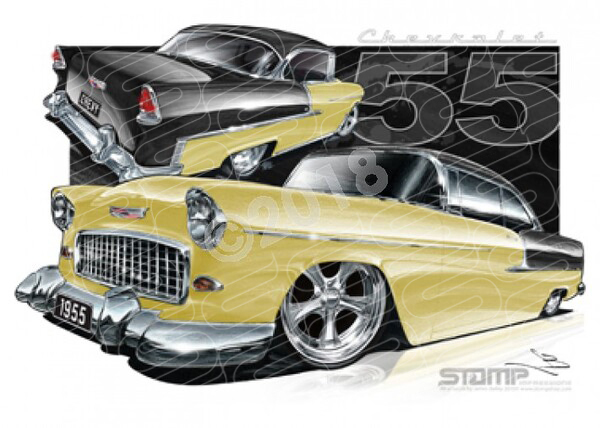 Classic 55 CHEVY ONYX BLACK/ SHORELINE BEIGE A1 STRETCHED CANVAS (C002N)
