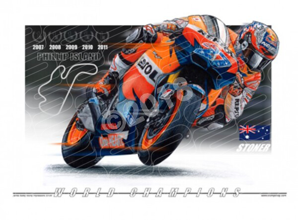 World Champions CASEY STONER PHILLIP ISLAND 2011 A1 STRETCHED CANVAS (W17)