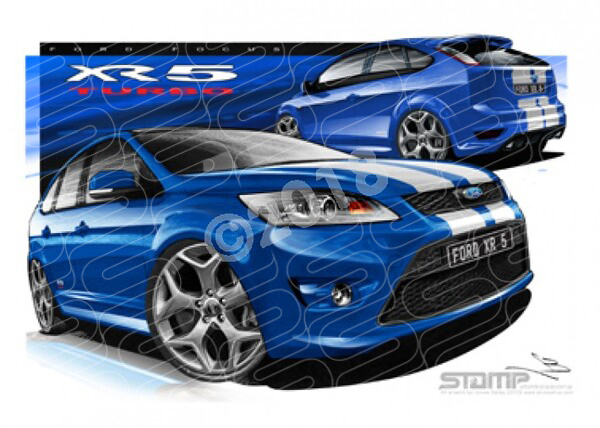 Imports Ford FORD FOCUS XR5 TURBO BLUE WHITE STRIPES A1 STRETCHED CANVAS (FT283)