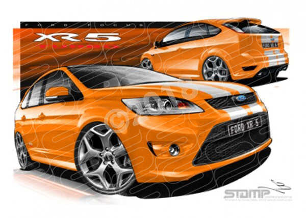 Imports Ford FORD FOCUS XR5 TURBO ORANGE WHITE STRIPES A1 STRETCHED CANVAS (FT286)