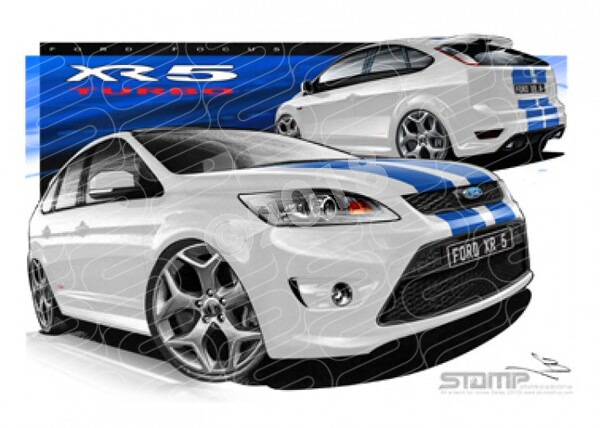 Imports Ford FORD FOCUS XR5 TURBO WHITE BLUE STRIPES A1 STRETCHED CANVAS (FT290)
