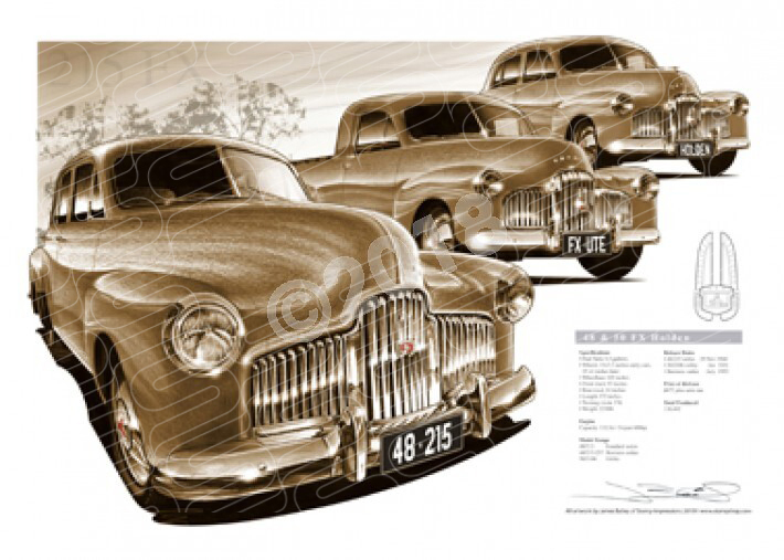 1948 HOLDEN 215 FX COMPILATION SEPIA TONE A1 STRETCHED CANVAS (HL01)