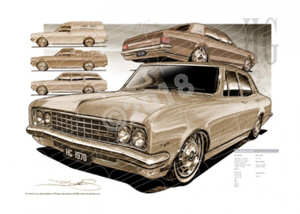 1970 HOLDEN HG SERIES COMPILATION SEPIA TONE A1 STRETCHED CANVAS (HL19)