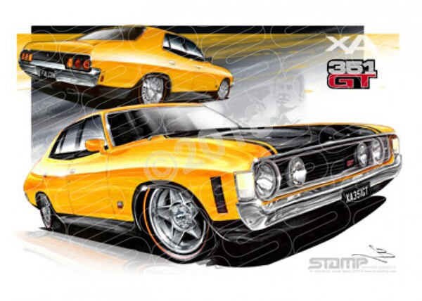 FORD XA GT FALCON SEDAN YELLOW FIRE A1 STRETCHED CANVAS (FT086)