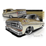 FORD 1970 F100 BROWN OVER CREAM A1 STRETCHED CANVAS (FT506)