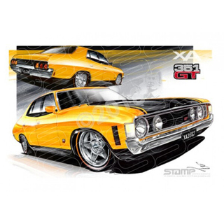 FORD XA GT FALCON SEDAN YELLOW FIRE A1 STRETCHED CANVAS (FT086)